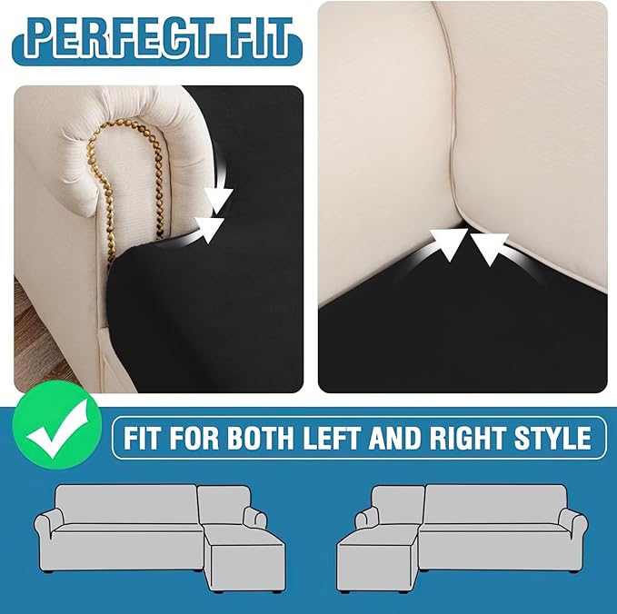 Couch Cover 4-Piece Elastic Velvet Couch Cushion Covers & Chaise Slipcovers - Image 6