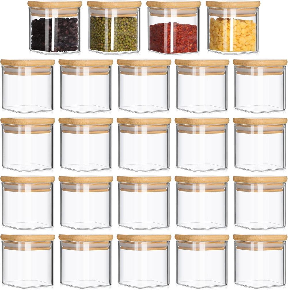 Nuenen Set of 24 Airtight Square Spice Containers 4 oz Glass Spice Jars