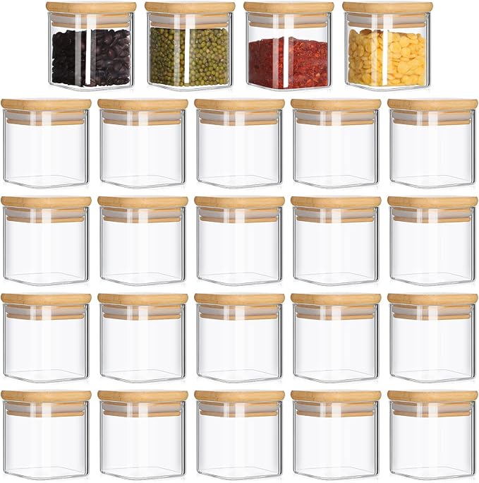 Nuenen Set of 24 Airtight Square Spice Containers 4 oz Glass Spice Jars by Nuenen