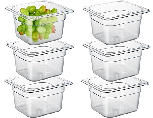 CURTA 6-Pack 1/6 Size 4" Deep NSF Polycarbonate Food Pans | Dishwasher & by CURTA