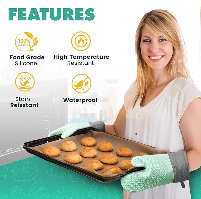 Silicone Oven Mitts, Waterproof Non Slip Grip Oven Gloves - Image 4