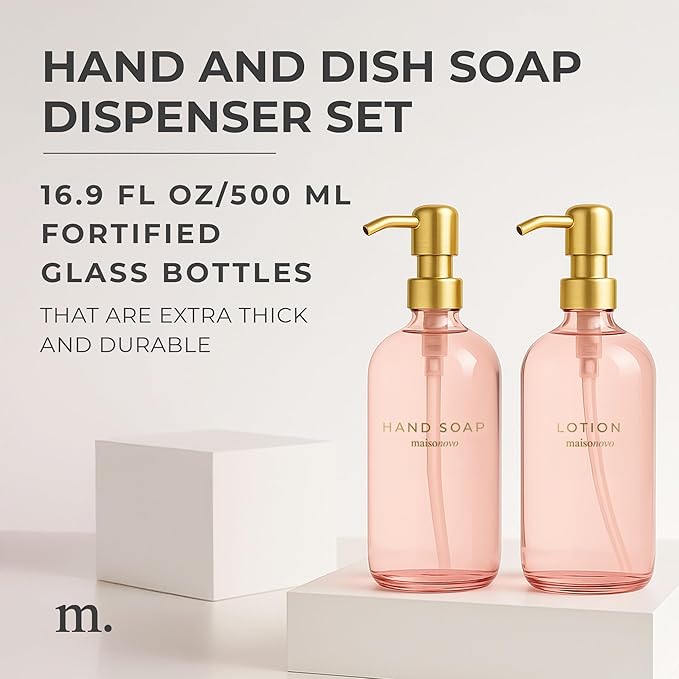 MaisoNovo Soap Dispenser 2-Piece Set | 16.9oz Pink Bottles - Image 2