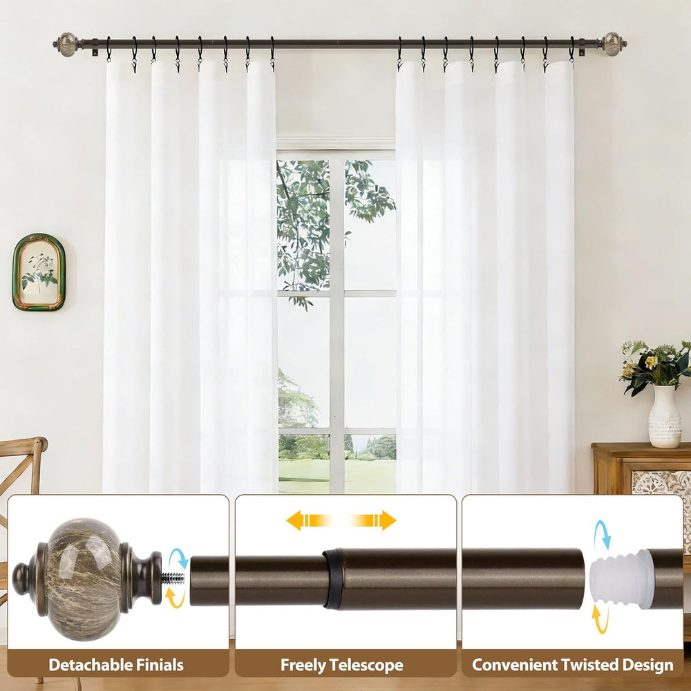 KAMANINA 1 Inch Curtain Rods for Windows 72 to 144 Inch, Bronze Drapery Rod