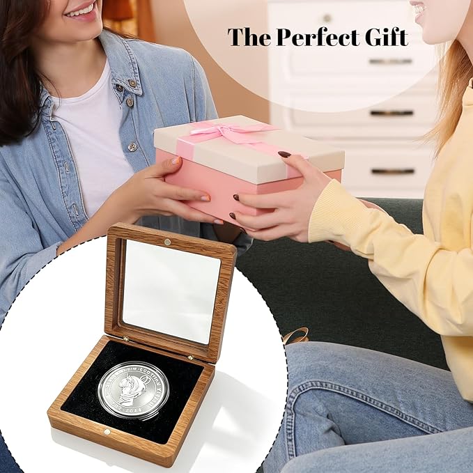 Silver Dollar Coin Holder – Single Coin Display Case Wooden Storage Box - Image 6