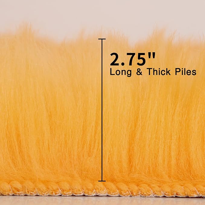 duduta Yellow Faux Sheepskin Runner Rugs 2x6 ft, Fluffy Shag Bedroom Rug Fur - Image 4