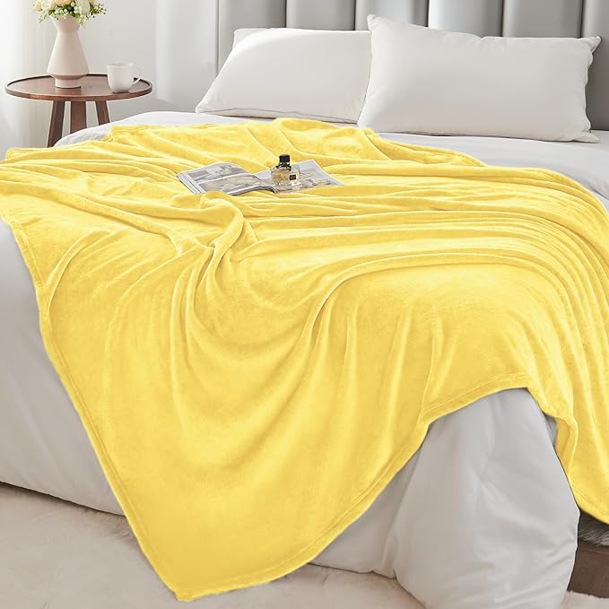 BEDELITE Fleece Blanket Light Yellow Throw Blankets - Image 6