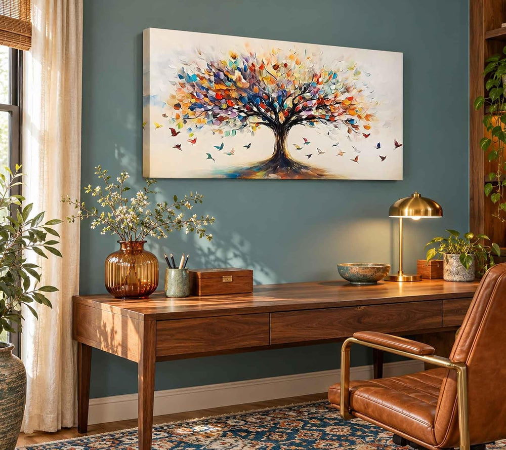 Large Tree of Life Canvas Wall Art, Abstract Colorful Tree Decor, 16x32in