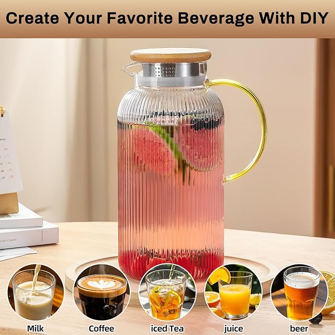 Buaic Glass Pitcher with Lid, 2 PACK 68 oz/2 Liter Vertical Water Pitcher With - Image 3