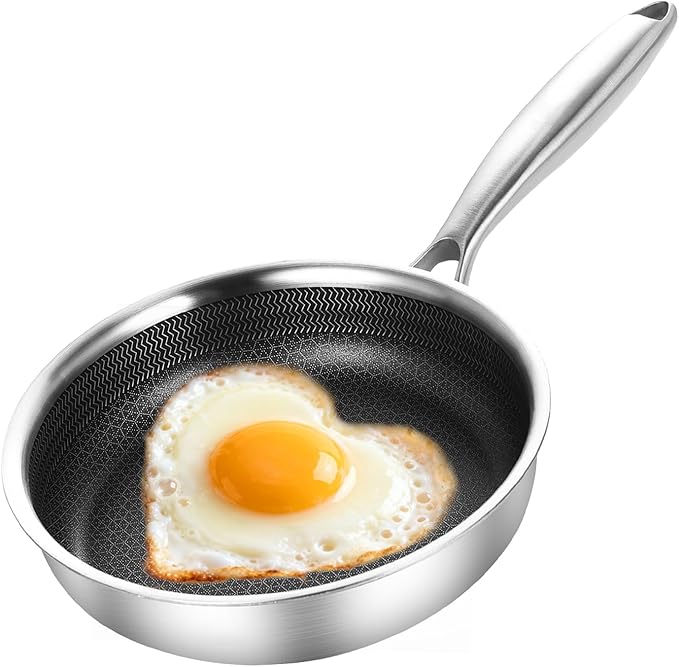 DELARLO 8 inch Tri-Ply Stainless Steel Omelette Pans Nonstick Ceramic Frying Pan by DELARLOCOOKWARE