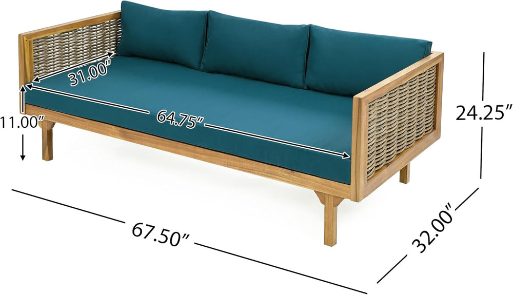Merax 67.5" Outdoor Patio Daybed 3 Seater Sofa Bed,Acacia Wood Frame wit...