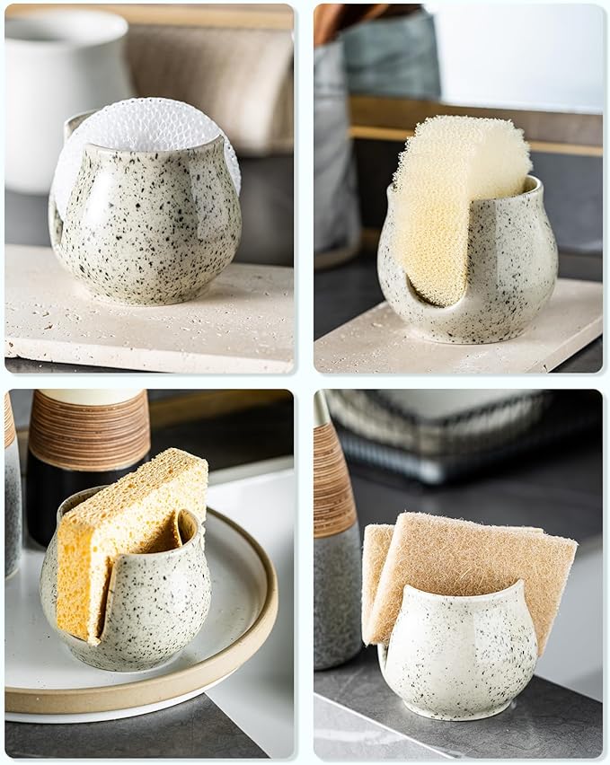 Zoeeker Sponge Holder for Kitchen Sink, Ceramic Dish Sponge Dish Rack Scrubby - Image 6
