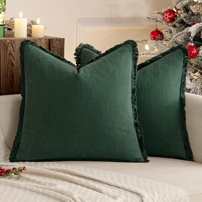 MIULEE Decorative Throw Pillow Covers Neutral Linen Fringe Throw Pillows Set of - Image 8