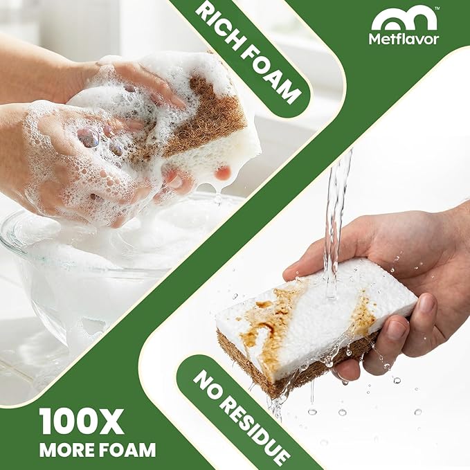 Metflavor 48 Pack Natural Kitchen Sponges, Biodegradable Non-Scratch Cellulose - Image 5