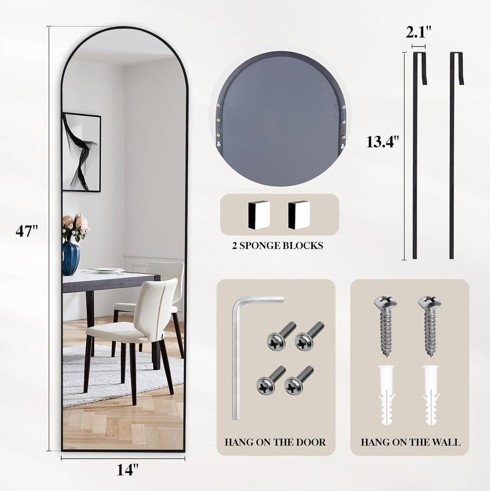 DUMOS 47"x14" Full Length Door Mirror, Arched Full Body Door Mirror...