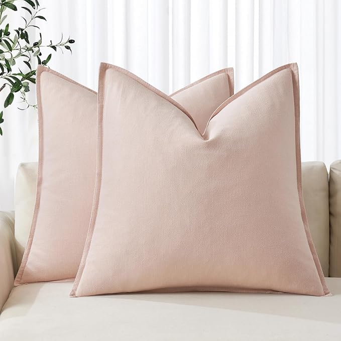 MIULEE Decorative Linen Pillow Covers 20x20 Inch Light Pink ​Boho Farmhouse​ by MIULEE