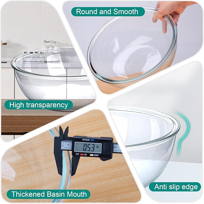 6.3 Qt Large Glass Mixing Bowl, 12.3" Clear Glass Salad Cooking Bowls - Image 2