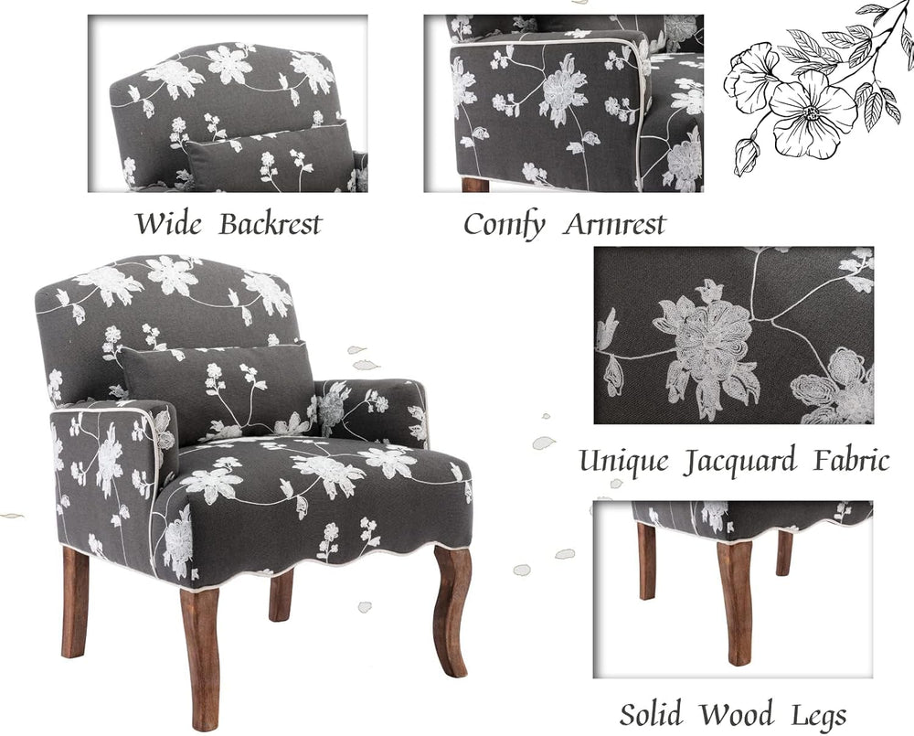 Shunzhi Floral Accent Chairs Set of 2 Farmhouse Upholstered Armchair Linen Re...