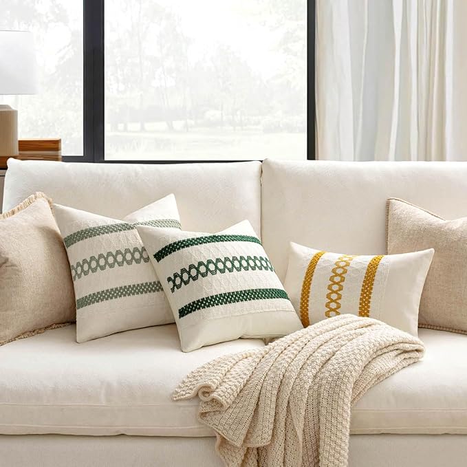 MIULEE Set of 2 Sage Green Boho Decorative Pillow Covers 24x24 Inch Farmhouse - Image 2