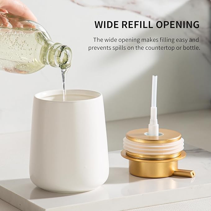 Enra Ceramic Soap Dispenser, 12 Oz Wide-Mouth Hand Lotion Dispenser - Image 2