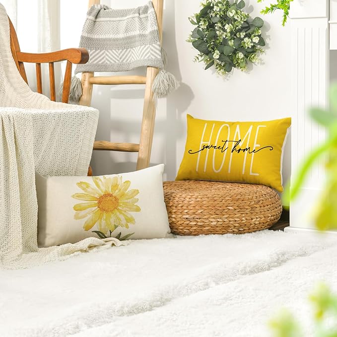 AVOIN colorlife Home Sweet Home Spring Summer Flowers Yellow Throw Pillow Covers - Image 5