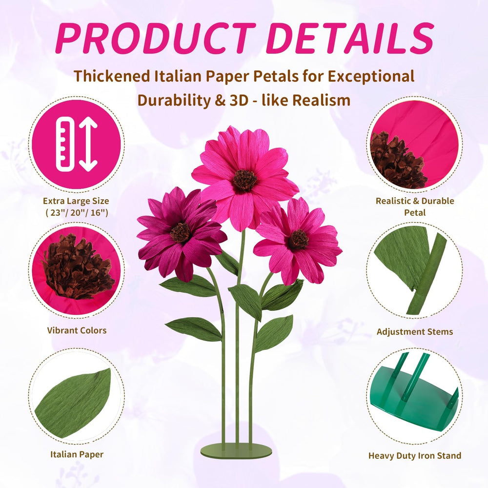 Mverse Giant Flower with Heavy Duty Iron Base Stand, Aluminum Pipe Stems | La...