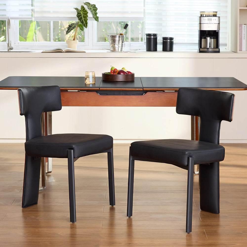 GrandNoor Black Dining Chairs Set of 2,Faux Leather Dining Chairs with Soft C...