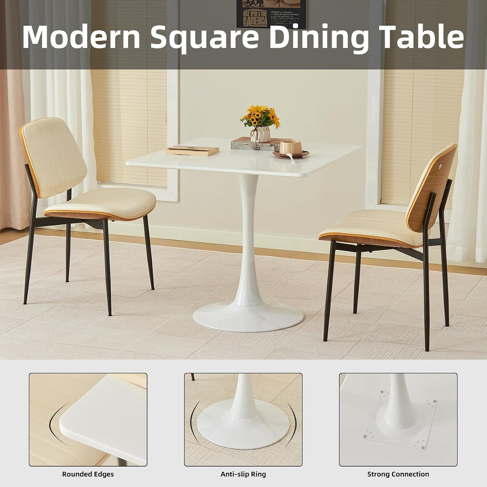 Square Dining Table, 31.5" Tulip Table with Thickened Tabletop & Met...