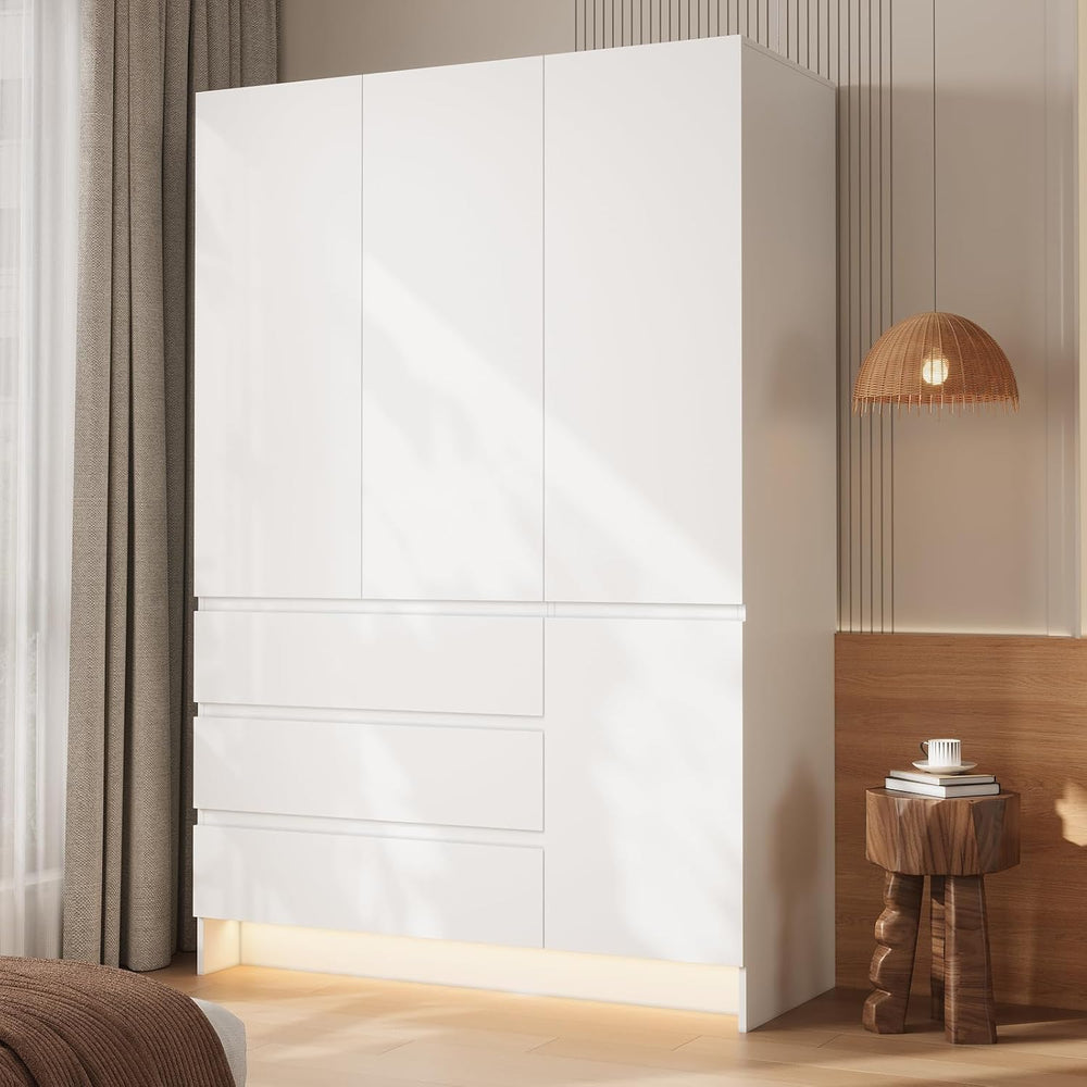 VOWNER Armoire Wardrobe Closet with 4 Doors, Bedroom Armoire with Mirrors