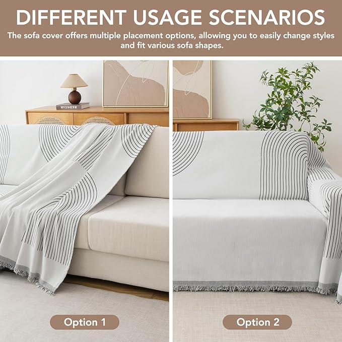 Couch Cover for Dogs, Boho Sofa Covers for 3 Cushion Couch, Chenille Sofa - Image 5