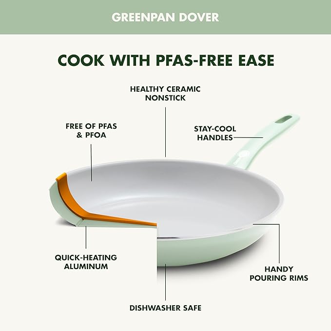 GreenPan Dover Healthy Ceramic Nonstick, 12 Piece Cookware Pots and Pans Set - Image 4