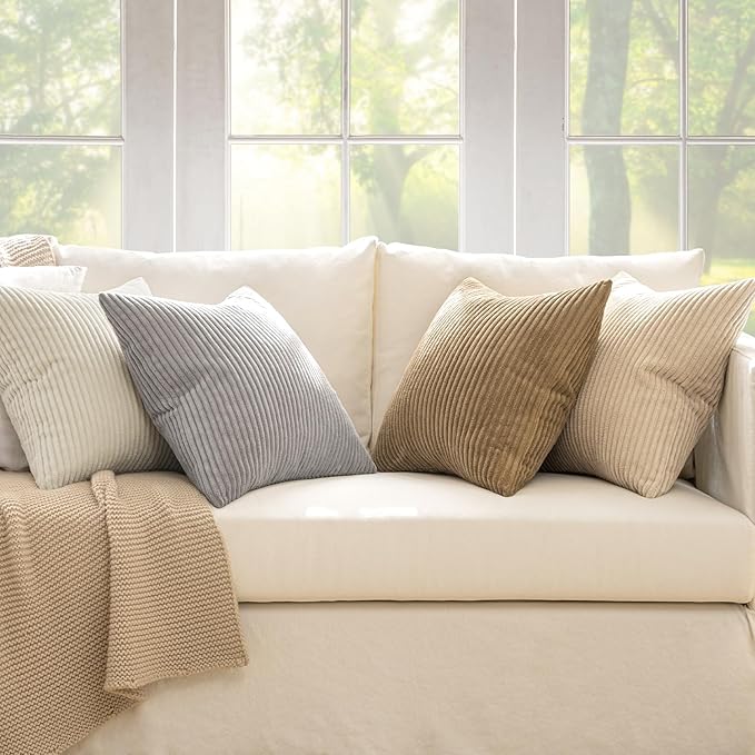 MIULEE Boho Farmhouse Throw Pillow Covers 18x18 Inch Set of 4 Neutral Rustic - Image 5