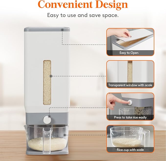 Lifewit Rice Dispenser 25 Lbs, Rice Storage Container Sealed Moisture Proof - Image 3