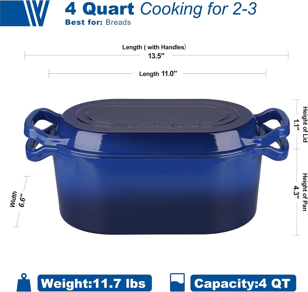 VORRINGARD Oval Dutch Oven Pot with Lid, Enamel Coating Cast Iron Bread Pans ...
