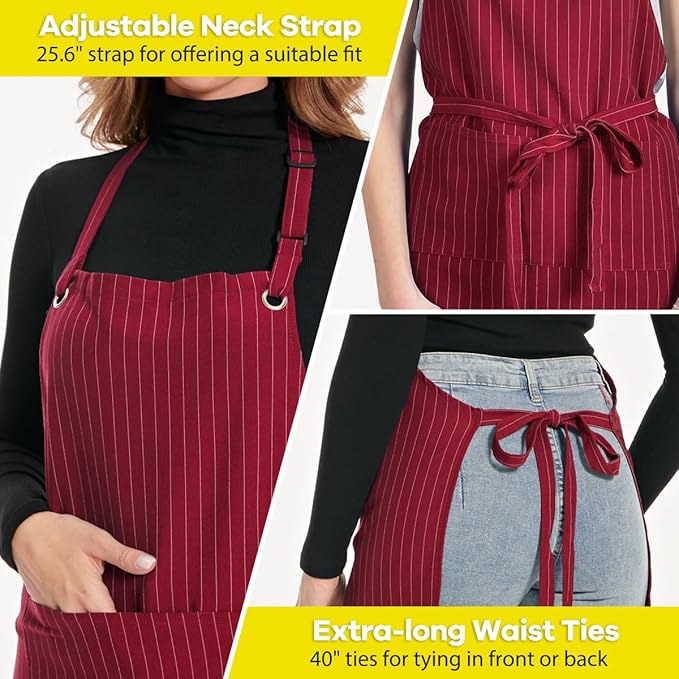 ROTANET Stripe Stretch Apron for Men Women Chef Big and Tall Large Striped - Image 5