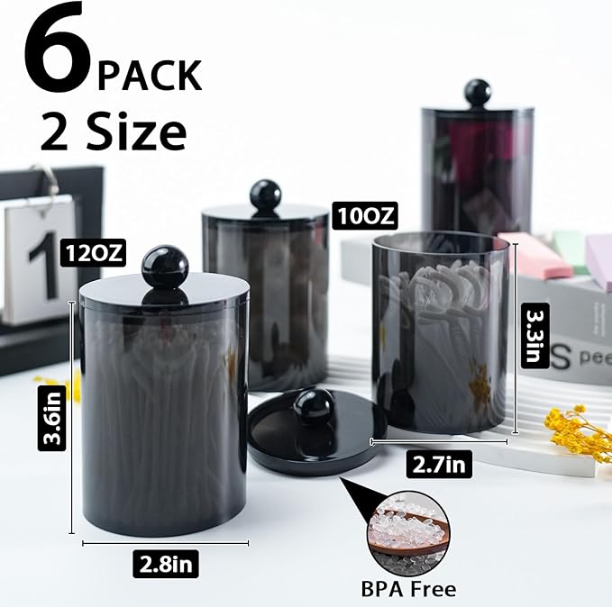 XIPENGKEJI 6 Pack Qtip Holder, Canister Apothecary Jar Set, Bathroom Jars - Image 2
