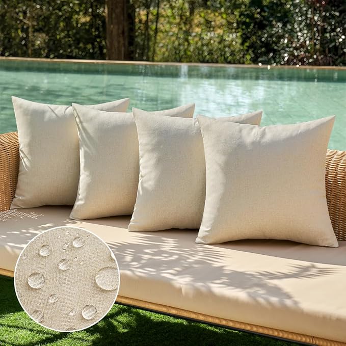 MIULEE Pack of 4 Decorative Outdoor Throw Pillow Covers Linen Waterproof Pillow by MIULEE