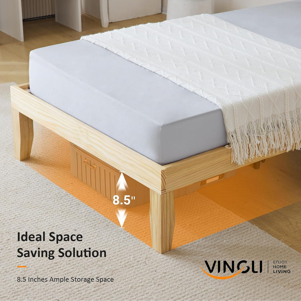 VINGLI 12 in Classic Solid Wood Twin Platform Bed Frame with Storage Space Un...