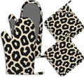 Black Leopard Print Pot Holders and Oven Mitts Set Silicone Cheetah Prints by BIGXIUKA