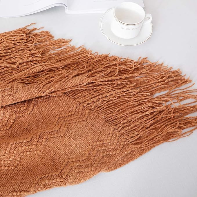 BOURINA Almond Throw Blanket 50x60 Inches Throw Textured Solid Soft Sofa Couch - Image 3