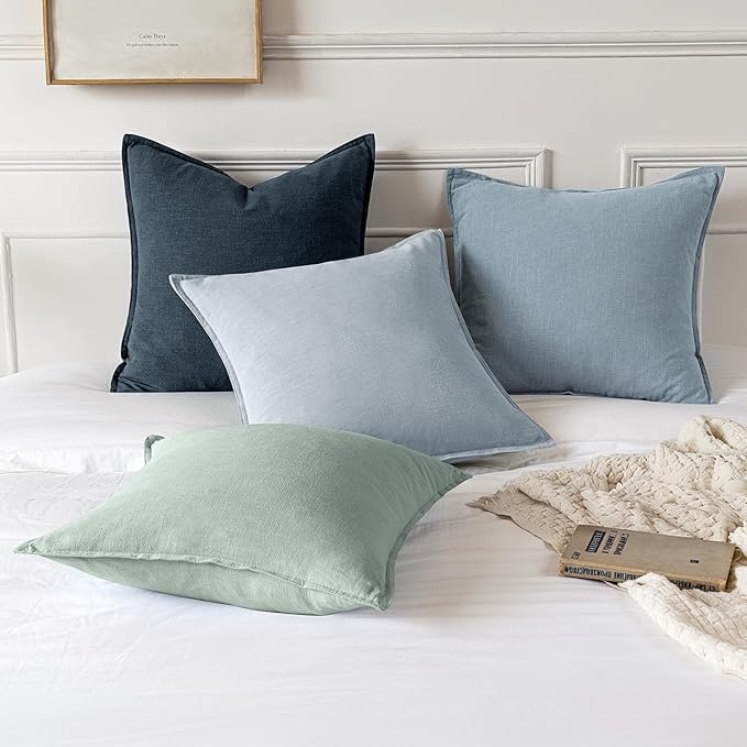 MIULEE Decorative Linen Pillow Covers 20x20 Inch Light Blue ​Boho Farmhouse​ - Image 5