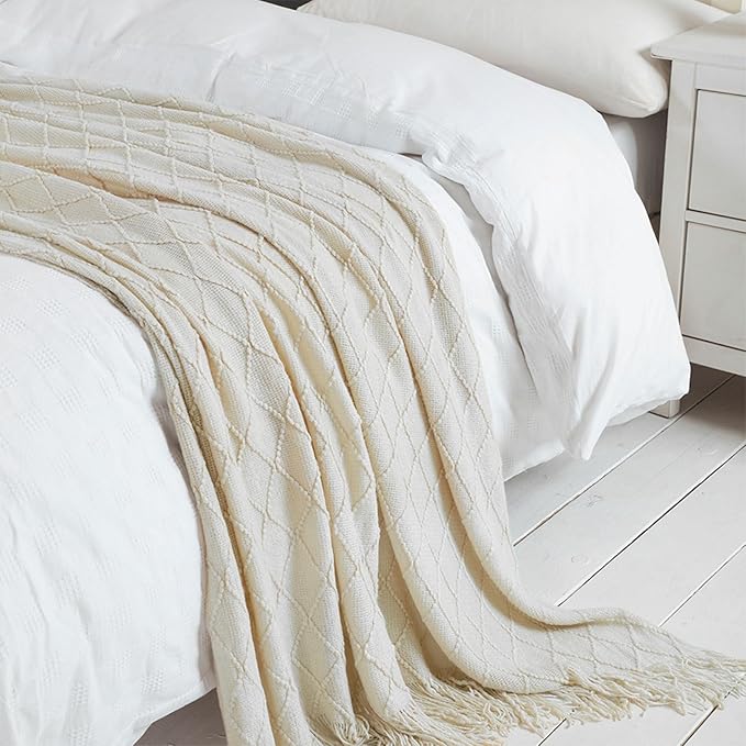 BOURINA Beige Throw Blanket 50x60 Inches Throw Textured Solid Soft Sofa Couch - Image 6