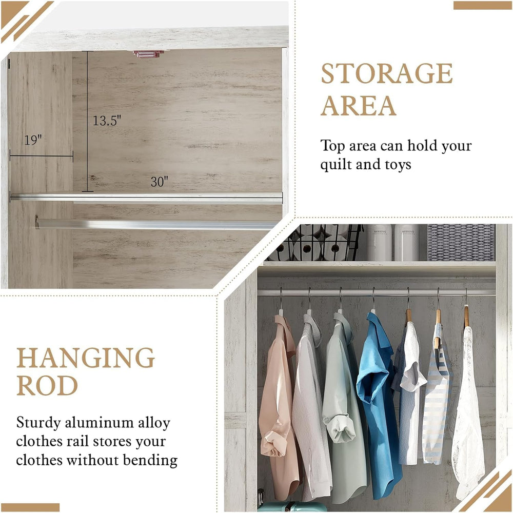 LUXOAK 70" Farmhouse Wardrobe Closet Set of 2 with Hanging Rod & Bar...