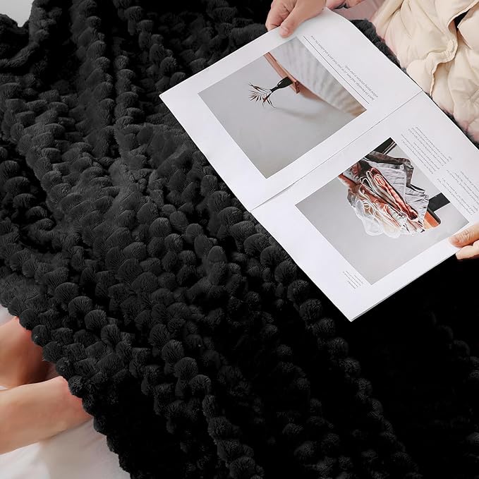 Puncuntex Black Throw Blanket 90"×90" inches Fuzzy 3D Jacquard Decorative - Image 4