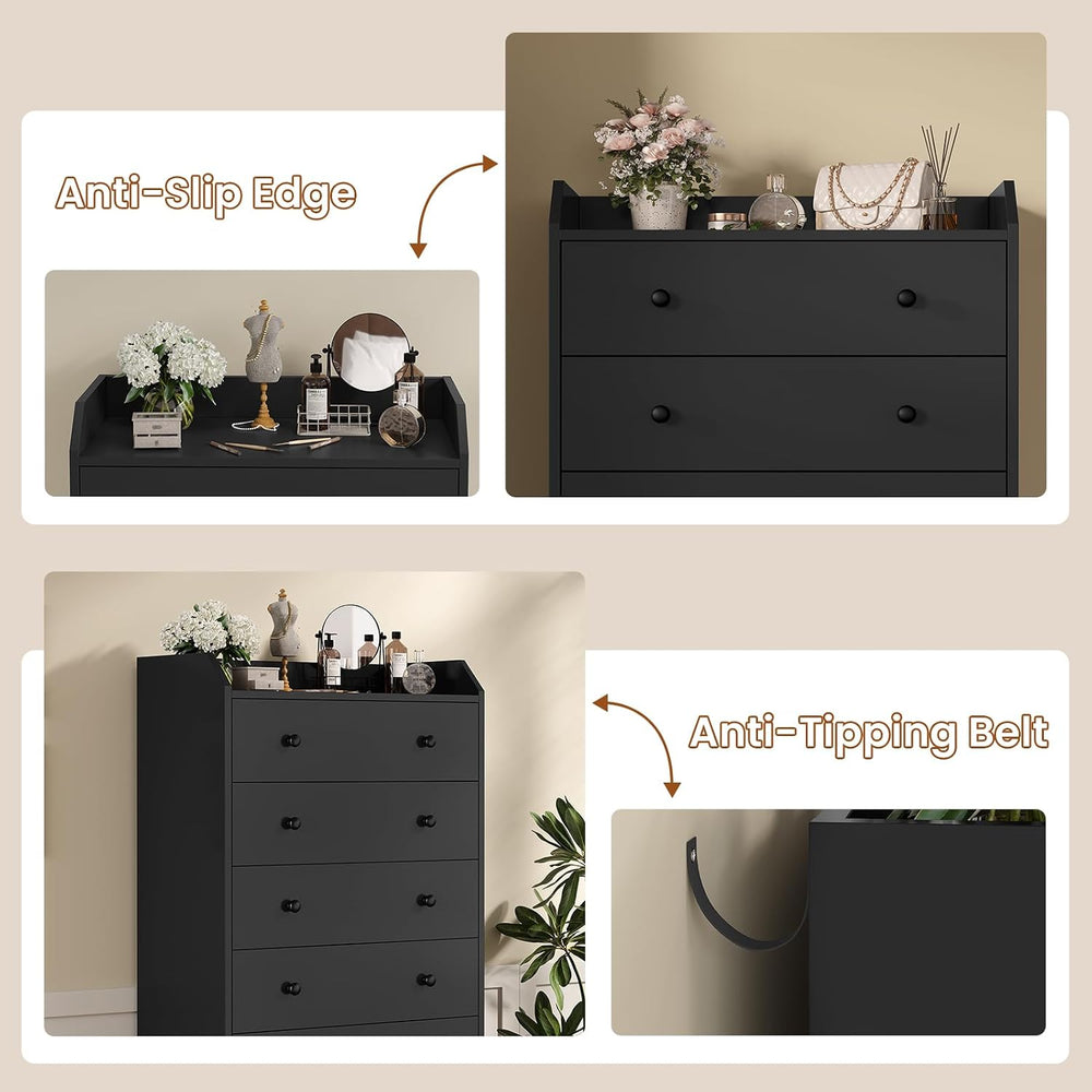 ADORNEVE 6 Drawer Tall Black Dresser for Bedroom