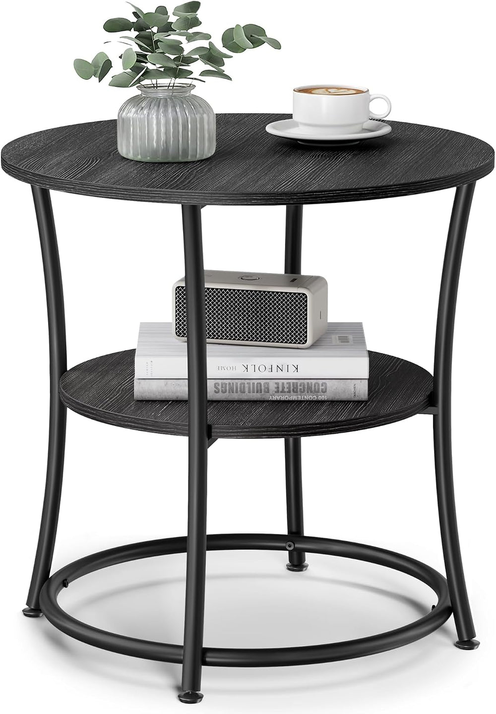 VASAGLE Side Table, 2-Tier Round End Table with 2 Storage Shelves