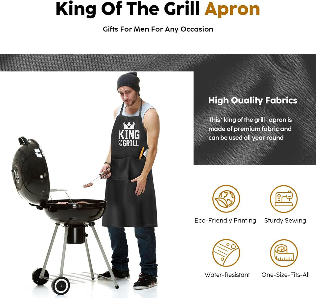 Kitchen Apron Gift for Men, BBQ Grilling Apron with 2 Pockets, Funny Birthday Christmas for Father Dda Husband Boyfriend, Water & Oil Resistant Protective Fabric, Adjustable Professional Chef Apron