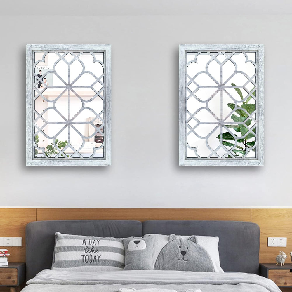 Wocred Set of 2 Rectangular Wall Mirror,Gorgeous Rustic Farmhouse Accent Mirr...