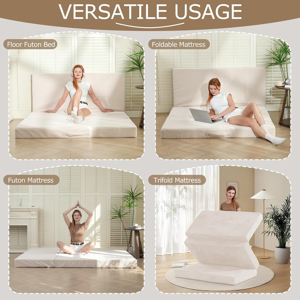 Foldable Mattress Queen Size, Folding Mattress with Removable Cover