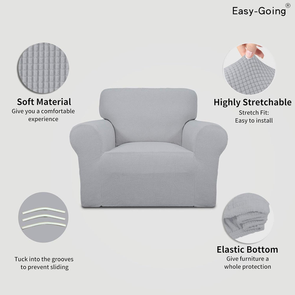 Easy-Going Stretch Chair Slipcover with Arm Washable Silver Gray
