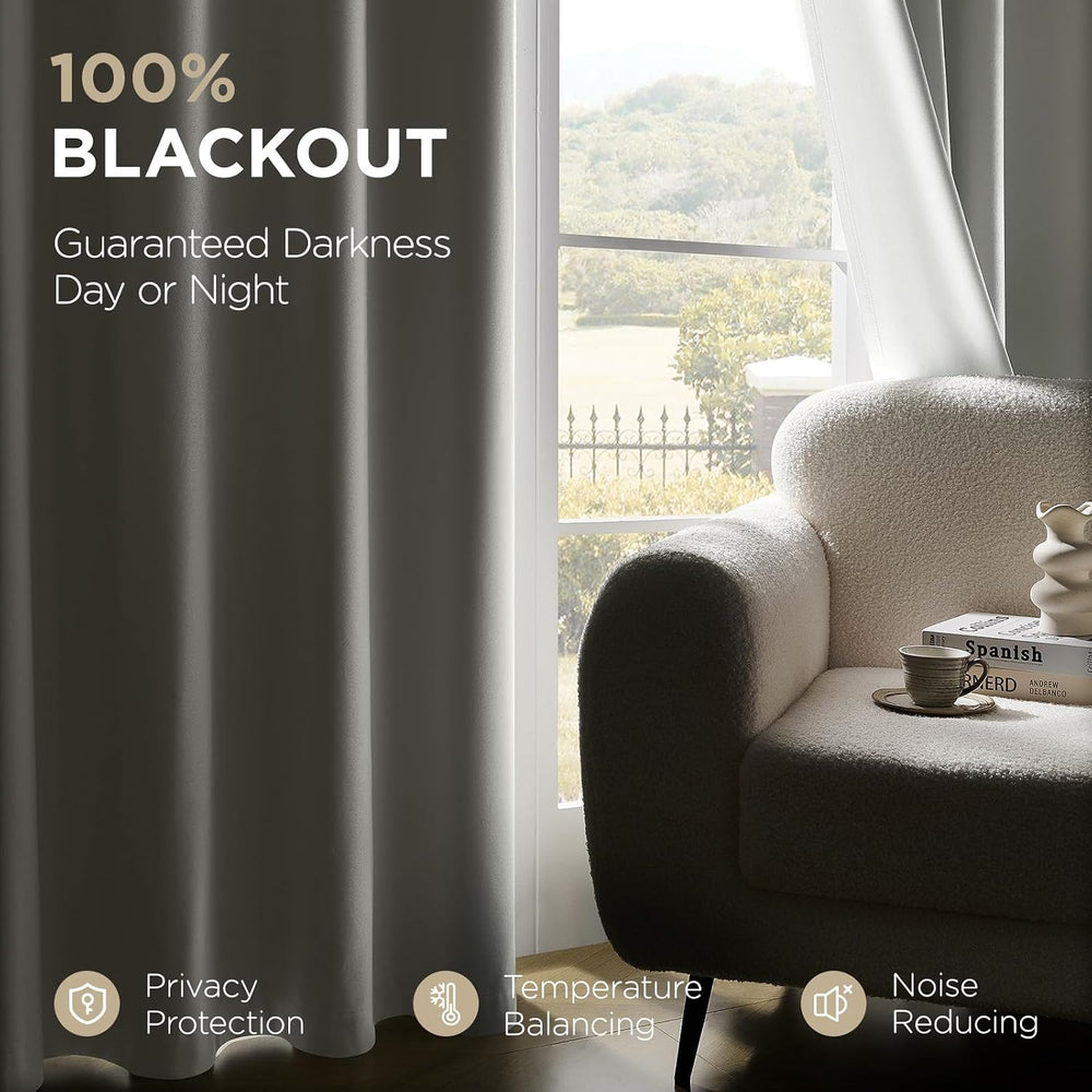 Joydeco White Blackout Curtains 96 Inches Long - 100% Blackout Curtain 2 Pane...